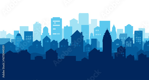Stunning blue cityscape silhouette captures modern urban architecture and vibrant city life, perfect for business and design projects.