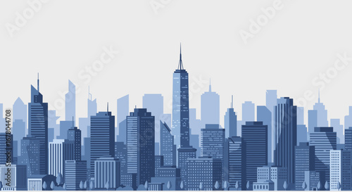 Modern blue city skyline panorama showcasing diverse skyscrapers and urban architecture for business growth concepts