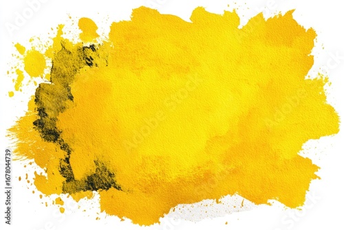 Sunny yellow watercolor blot with dark, blurred edges, creating an abstract texture
