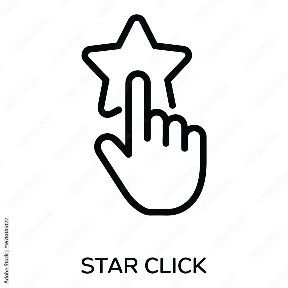 Fototapeta premium Hand clicking star icon representing favorite selection or rating and feedback option online usage vector silhouette