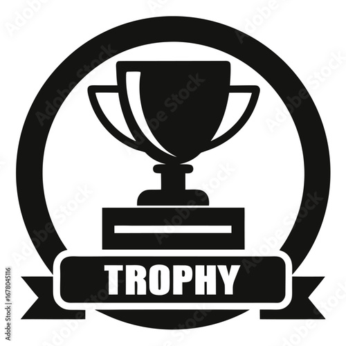 Flat Black Trophy Silhouette with Circular Frame and Bold Typography for Tournament or Ranking Systems