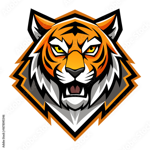 Highly Detailed Tiger Head in Sharp Angles with Saturated Accents for Powerful Team Identity