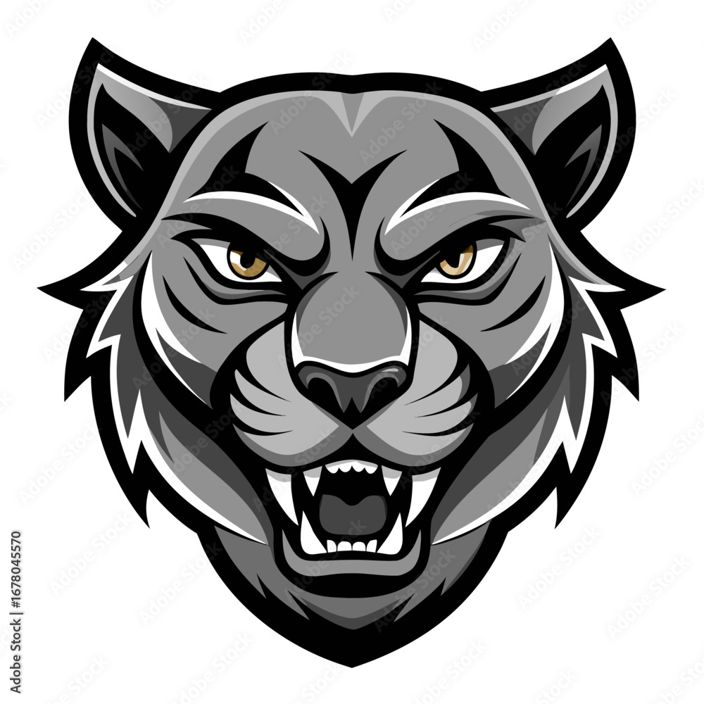 Fototapeta premium Grayscale Panther Face with Sharp Contours and Minimalist Shading for Strong Impact
