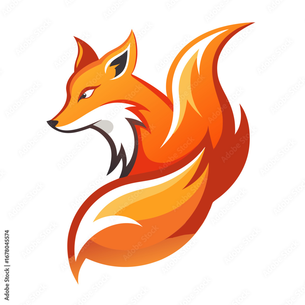 Fototapeta premium Flame-Leaping Fox Icon with Warm Gradient Fills and Smooth Minimal Form