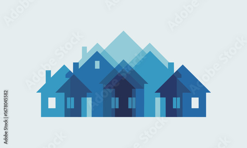 Discover your dream home with this modern, stylized illustration of overlapping blue houses representing community and real estate possibilities.