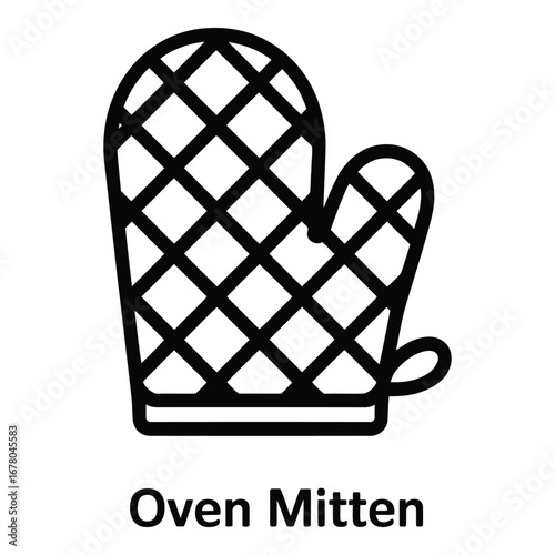 Black outline of oven mitt with criss cross pattern for kitchen safety and baking needs icon design  vector silhouette