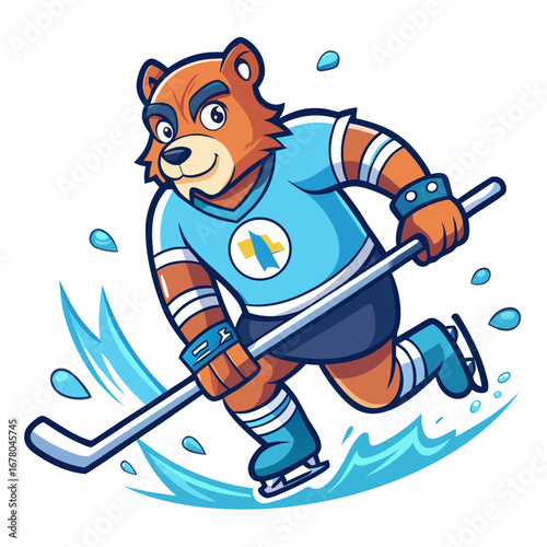 Action-Packed Cartoon Hockey Bear Sliding in Vector Style