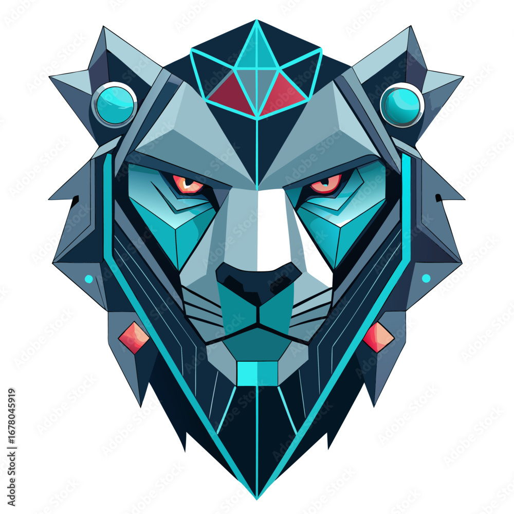 Fototapeta premium Futuristic Robotic Polygonal Lion Head with Circuitry Details