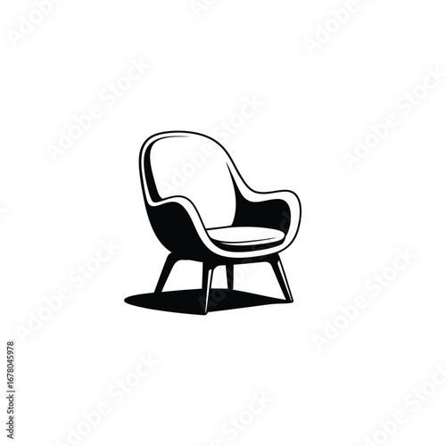Modern mid century style armchair with tapered legs and curved backrest