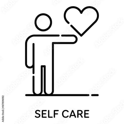 Self care and love concept for mental wellbeing and health with a heart and person icon design  vector silhouette