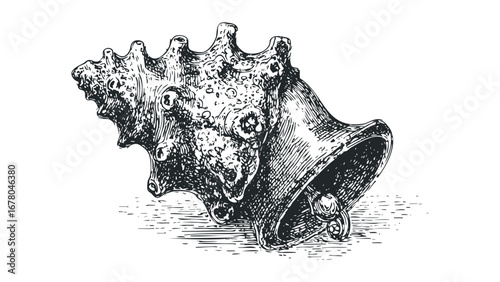 Engraving of a Snail Shell on Transparent Background. Vector hand drawn illustration