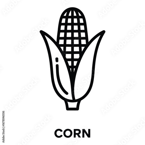 Simple line art illustration of an ear of corn with husk and kernels in black and white vector format  vector silhouette
