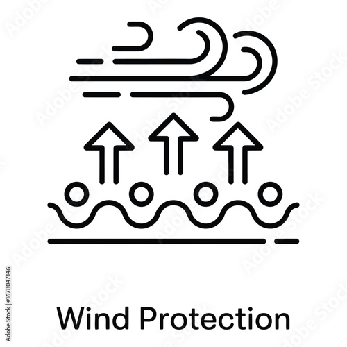 Wind protection symbol indicating resistance to wind with arrows and wavy lines illustration icon  vector silhouette