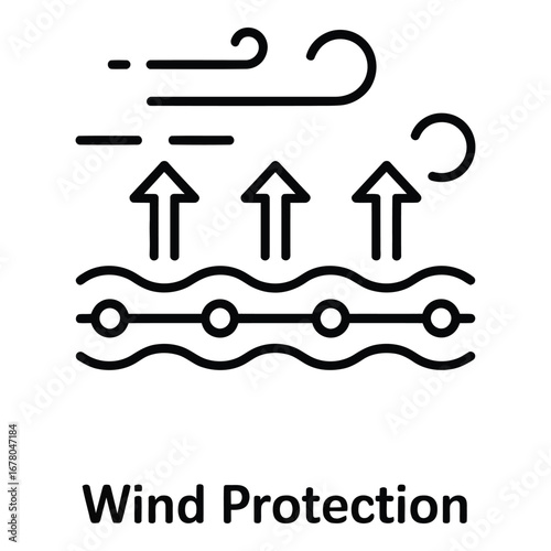 Wind protection icon symbolizing defense against air currents and weather elements with arrow design  vector silhouette