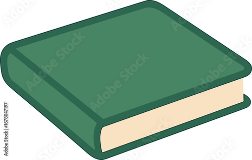 Simple Isometric Green Hardcover Book with Cream Pages Illustration