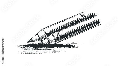 Hand Drawn Sketch of Two Graphite Pencils Making Mark on Paper. Vector hand drawn illustration
