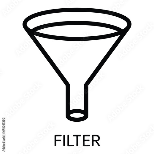 Simple black and white illustration of a filter funnel for filtering liquids and other substances  vector silhouette