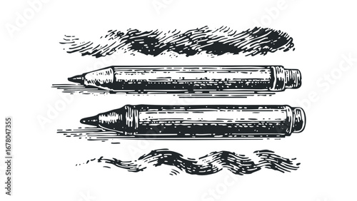 Engraved Ink Pen Nib Drawing Two Ink Pen Nibs With Brush Strokes. Vector hand drawn illustration