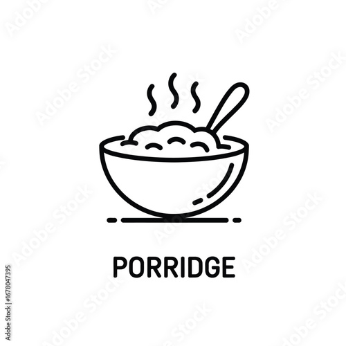 Porridge bowl with spoon and steam illustration for breakfast and healthy eating concept design image use  vector silhouette