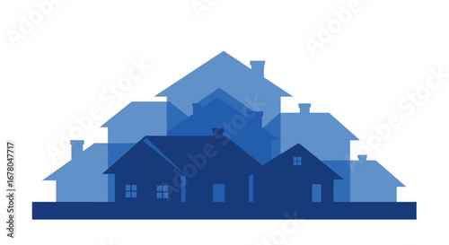 Discover your dream home with this charming collection of diverse blue houses, symbolizing community and real estate opportunities.