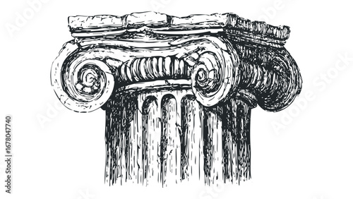 Antique Ionic Column Capital Sketch. Vector hand drawn illustration