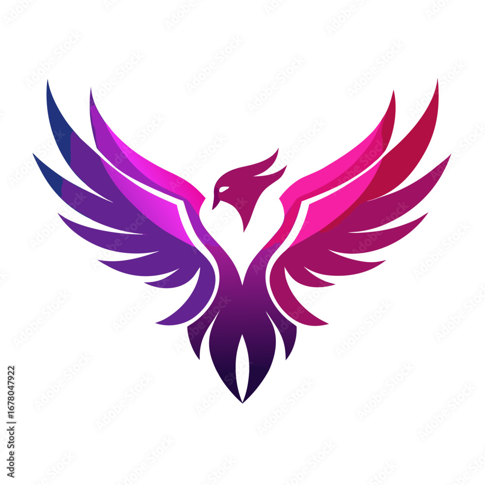 Obraz premium Magenta-to-Purple Twin Phoenix Logo in Mirrored Flight