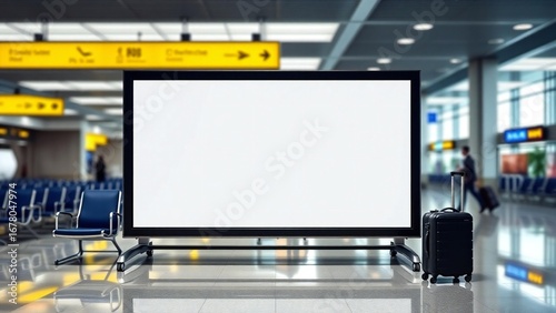Blank screen display and luggage in a modern airport terminal