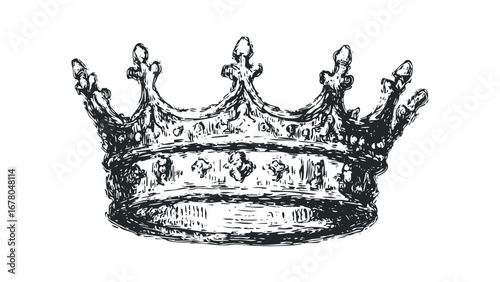 Detailed line drawing of a royal crown with ornate detailing. Vector hand drawn illustration