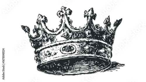 Ornate Regal Crown With Detailed Engravings. Vector hand drawn illustration