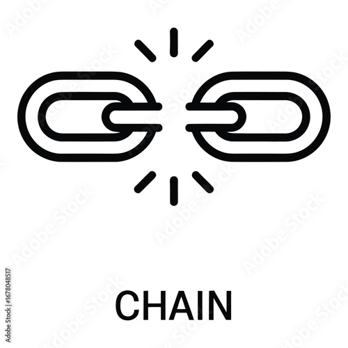 Broken chain link represents vulnerability and disconnection in a simple black and white design  vector silhouette