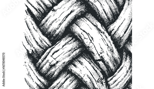 Textured Rope Knot Close-up Abstract Monochromatic Texture. Vector hand drawn illustration