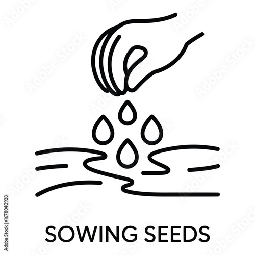 Sowing seeds by hand in the soil with care and precision for a bountiful harvest season ahead  vector silhouette