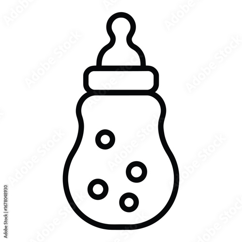 Simple line art illustration of a baby bottle with circles inside, isolated on a white background  vector silhouette