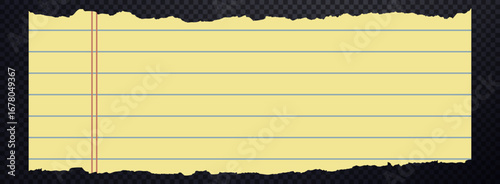 Legal yellow paper cut piece. Horizontal yellow lined paper ripped.