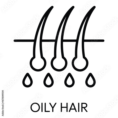 Oily hair representation showing excess sebum production and scalp condition with dripping oil glands illustration  vector silhouette
