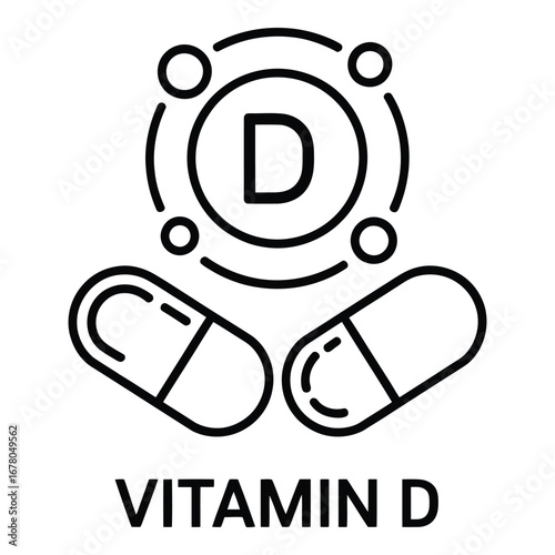 Vitamin d supplement icon with capsules and molecule structure for health and wellness needs  vector silhouette
