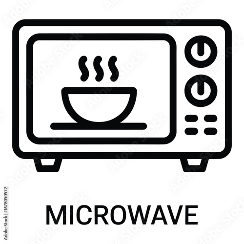 Microwave oven with bowl inside for cooking and heating food quickly in the kitchen appliance  vector silhouette