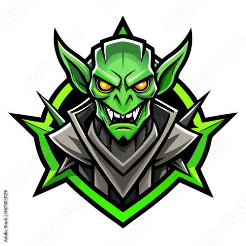 Goblin Gaming Emblem with Neon Green Elements and Spiked Armor