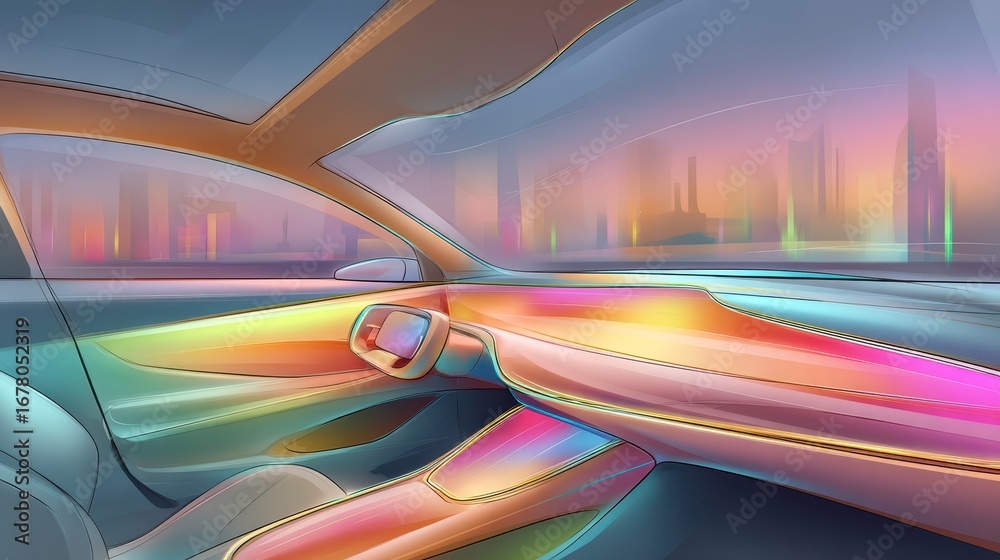 Fototapeta premium Futuristic Car Interior Design - Electric Vehicle Concept