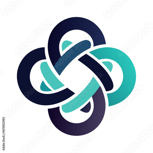 Abstract Teal and Navy Link Symbol with Interlocked Curves for Medical or Team Branding