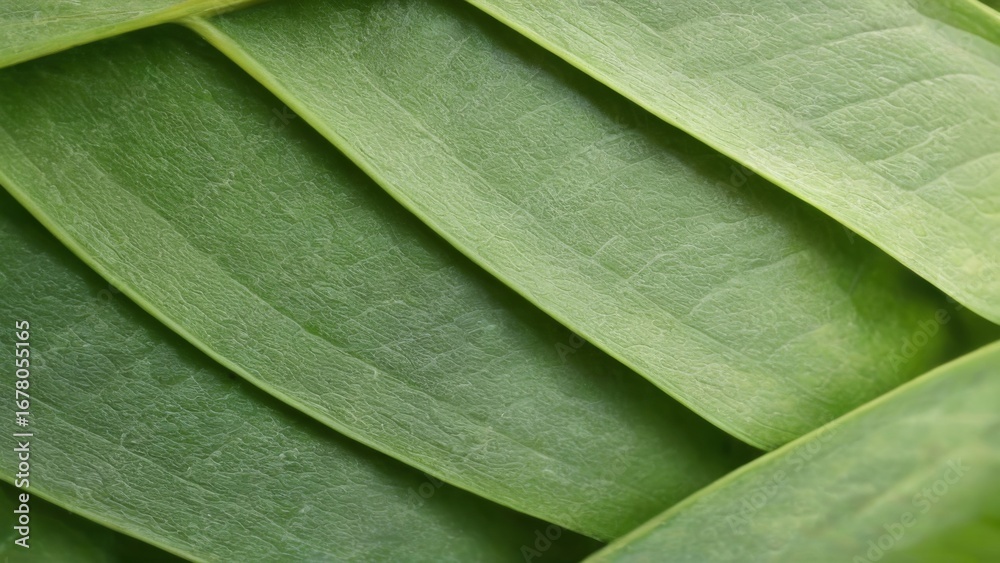 Obraz premium Vibrant Green Leaves Arranged Diagonally with Smooth Texture, TopDown Perspective