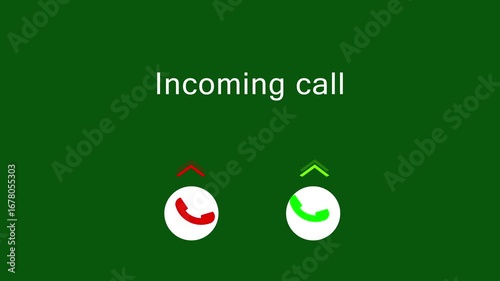 Incoming call screen animation in 4K with glowing interface, showing caller ID, ringing alert, and interactive buttons for accept and decline. Modern  design for mobile,