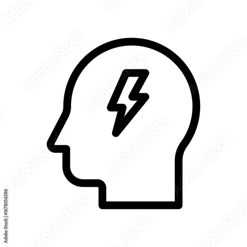 Head with Lightning Bolt Line Icon of Mental Health Awareness Tech Icon Set