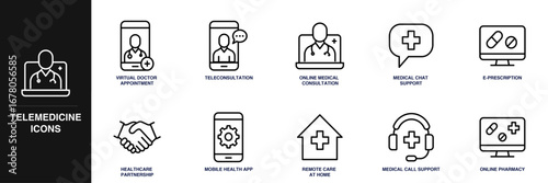 Telemedicine Line Icon Set