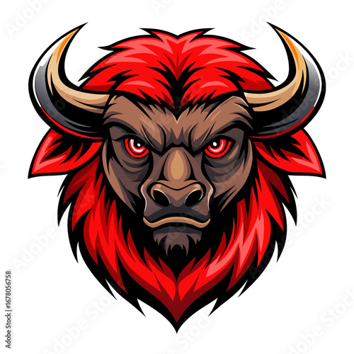 Wallpaper Mural Angry Bison Head in Red and Black with Dynamic Shading and Muscular Form Torontodigital.ca