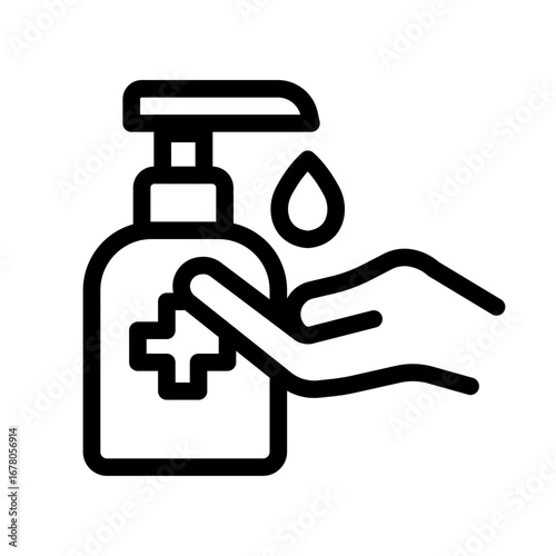 Sanitizing Hands Line Icon of Virus Prevention Line Icon Set