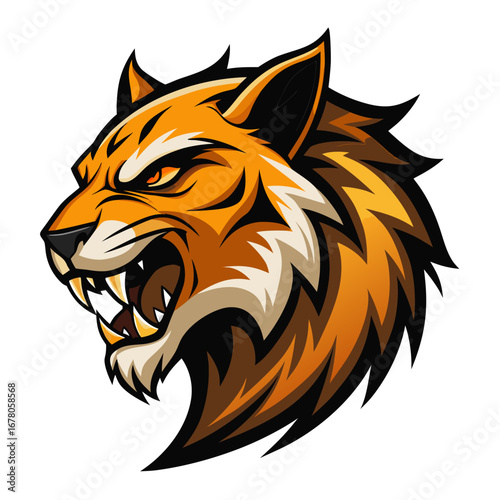 Stylized Jungle Cat Profile with Snarling Expression for Esports Vector
