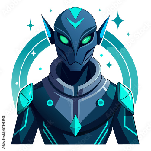 Futuristic Alien Character with Glowing Symbols and Intergalactic Style