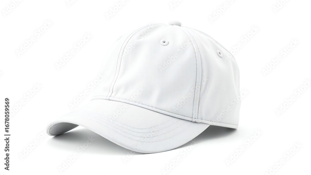 Fototapeta premium A plain white baseball cap isolated on a white background