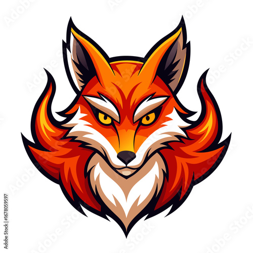 Flame Fox with Orange-Red Gradient, Glowing Eyes, and Bold Outline for Predator Mascot